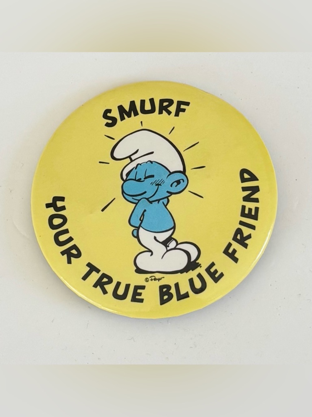 Smurf Vintage Button Pin 1980s Smurf Your True Blue Friend  Peyo Original